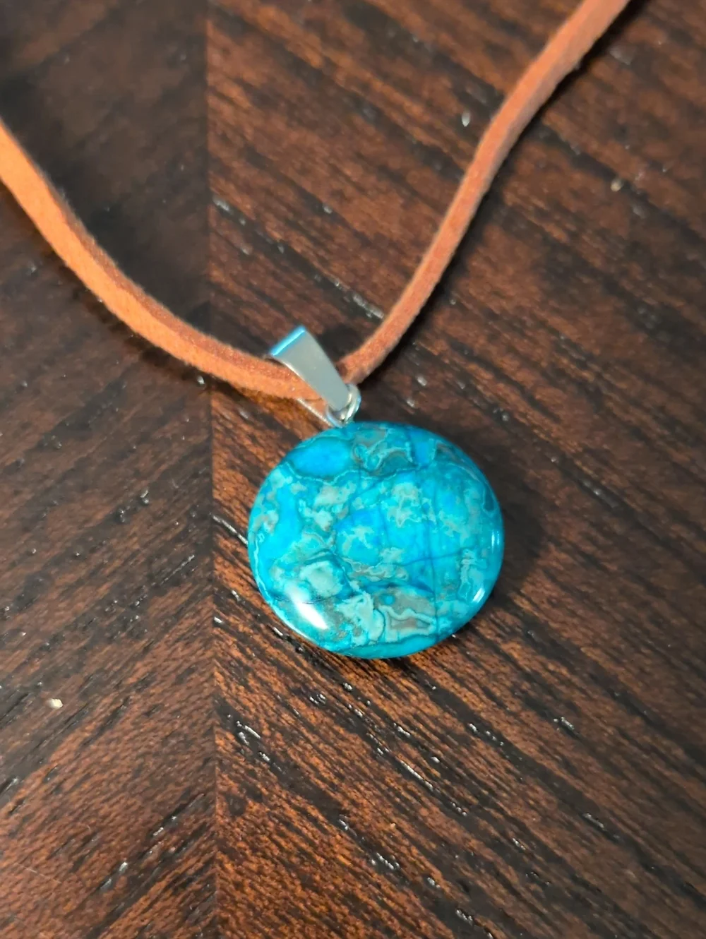 Turquoise Circle Pendant on Brown Suede Cord